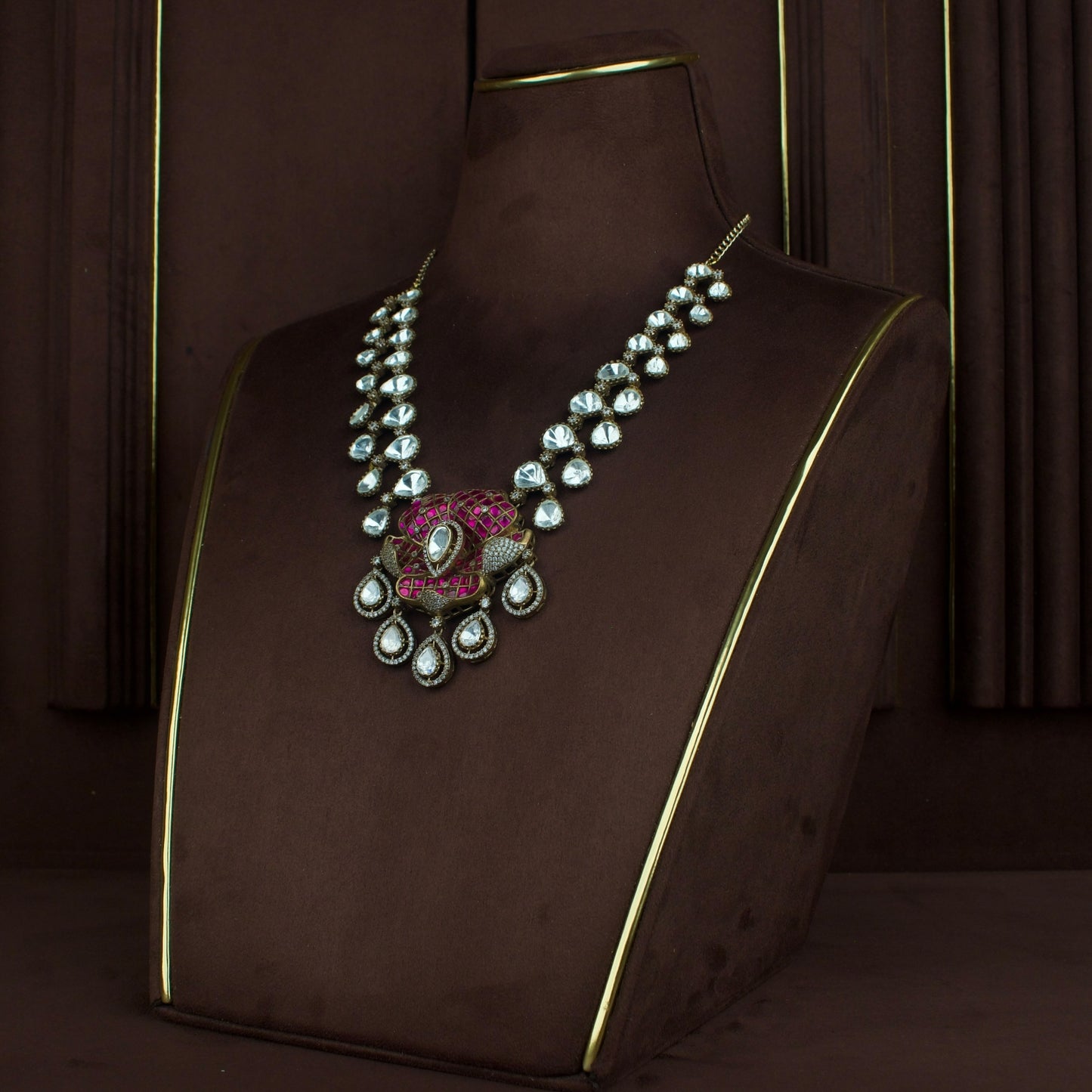 Exquisite Victorian Polki Necklace Set with Kundan Fusion