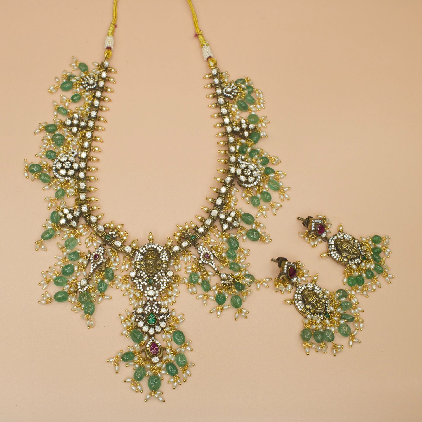 Lord Balaji Victorian Pearls Necklace with Earrings