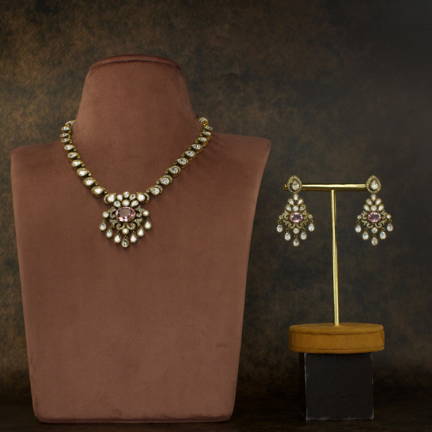 Simple Polki Necklace Set with Victorian Finish with High Quality Victorian finish. This product belongs to Victorian jewellery category