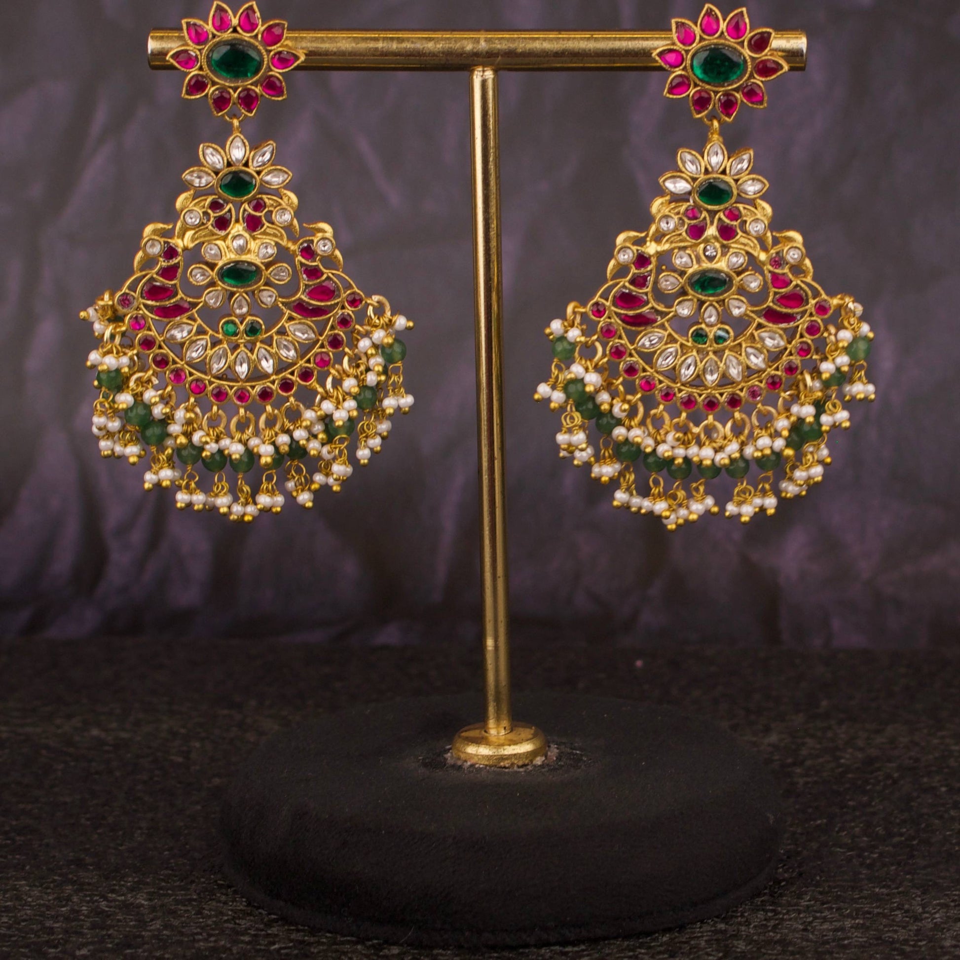 Bridal Big Sized Jadua Kundan Chandbali Earrings