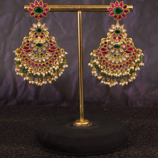 Bridal Big Sized Jadua Kundan Chandbali Earrings