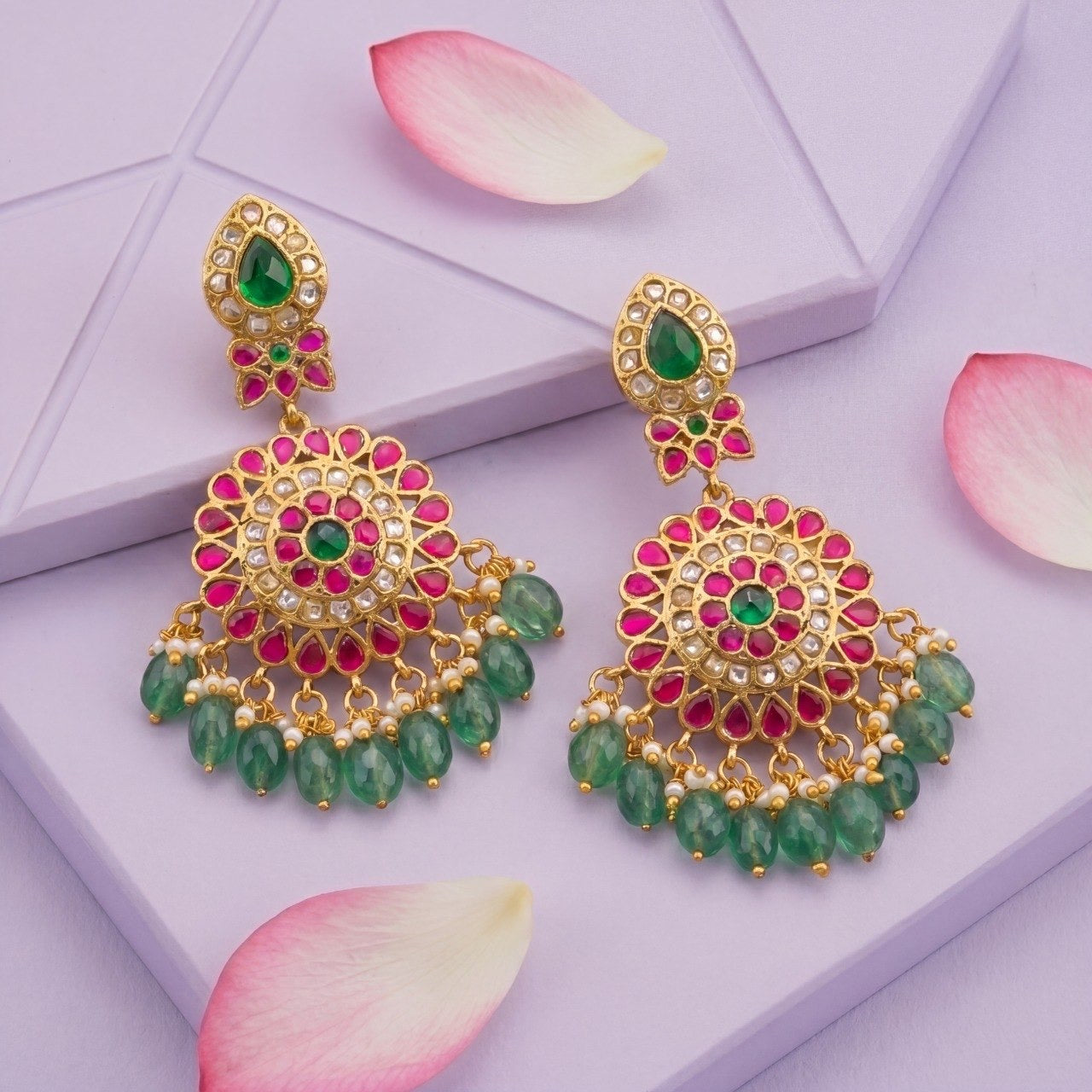 Bridal Jadau Kundan Hanging Floral Earrings