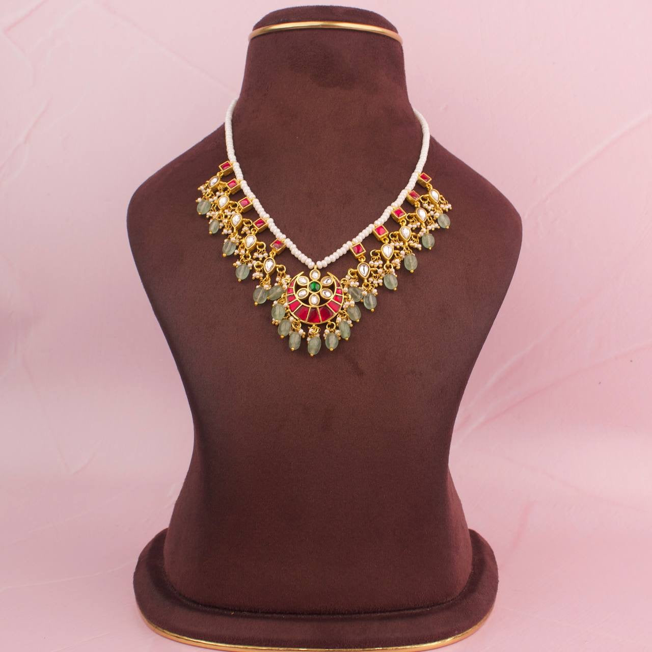 Simple Sleek Jadau Kundan Pearl Chain Necklace