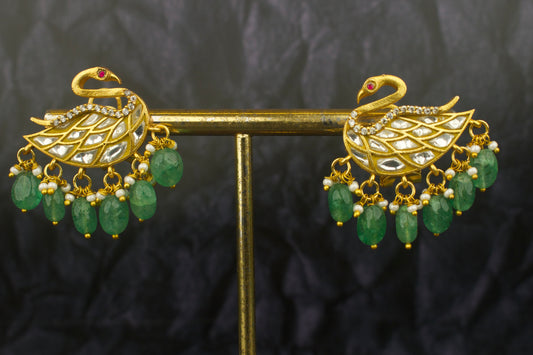 Unique Jadau Kundan Peacock Design Stud Earrings
