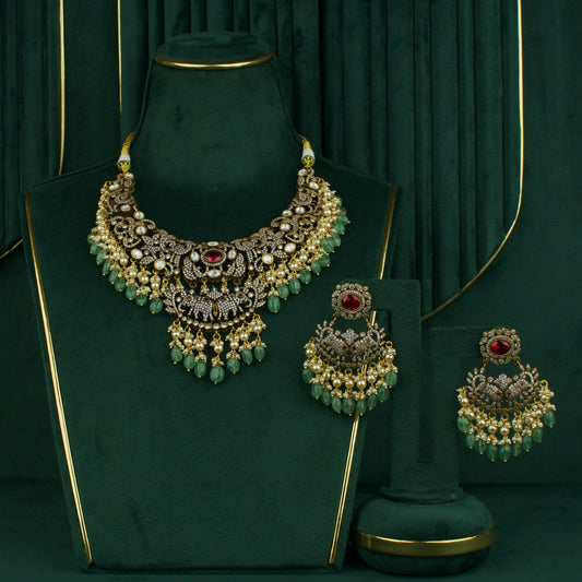 Bridal Victorian Zircon Necklace Set with Elephant Motifs