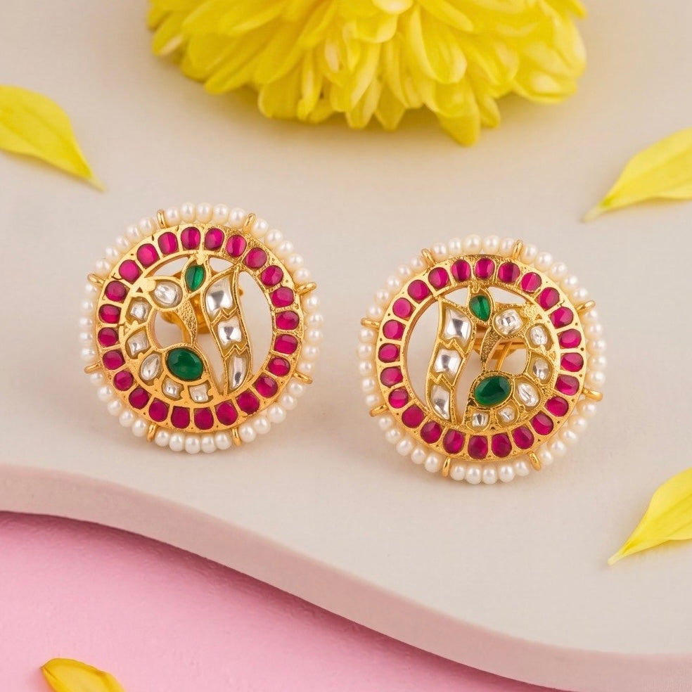 Circular Peacock Jadau Kundan Pearl Bordered Tops