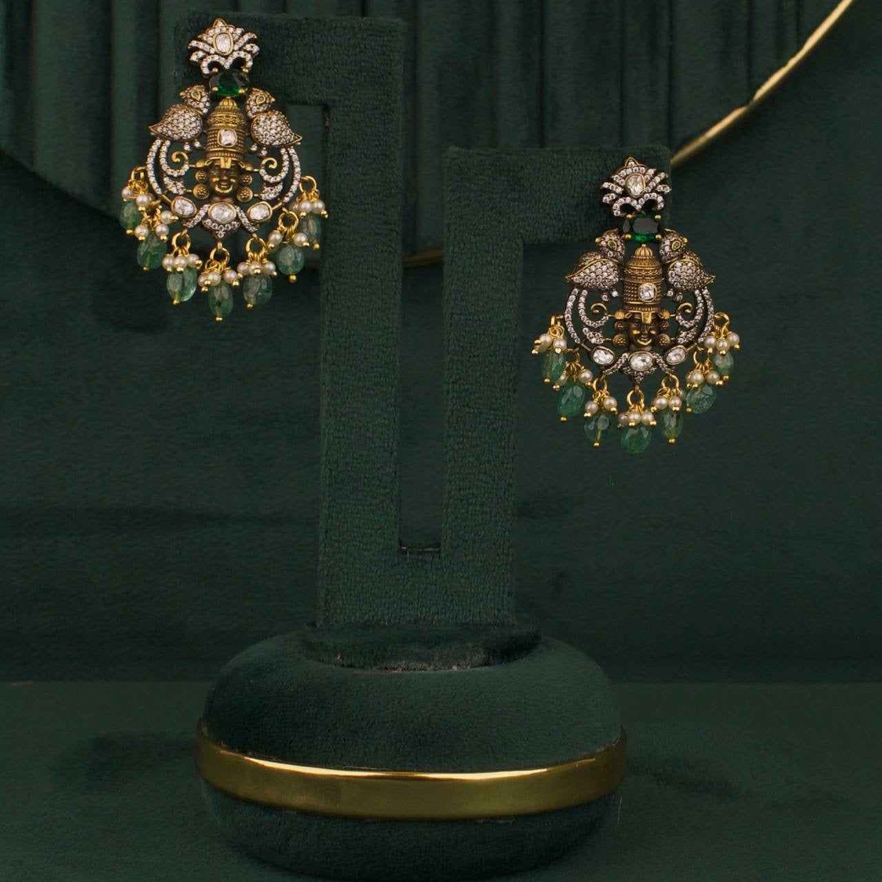 Gold Inspired Designer Lord Balaji beads Necklace Set With Matching Earrings