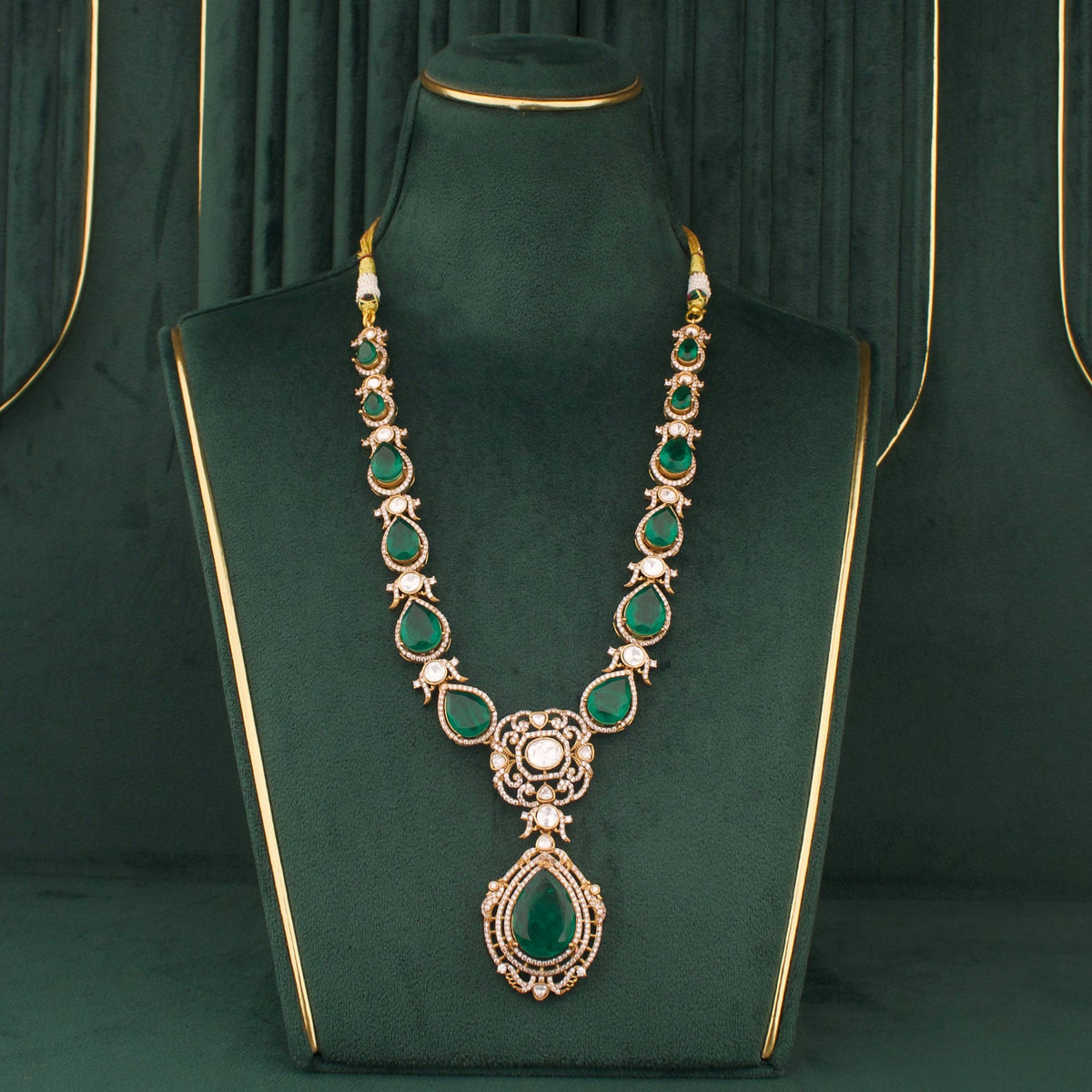 Radiant Victorian Necklace Set With Matching Earrings Styling Angle View 11 - Dulhan Jewels