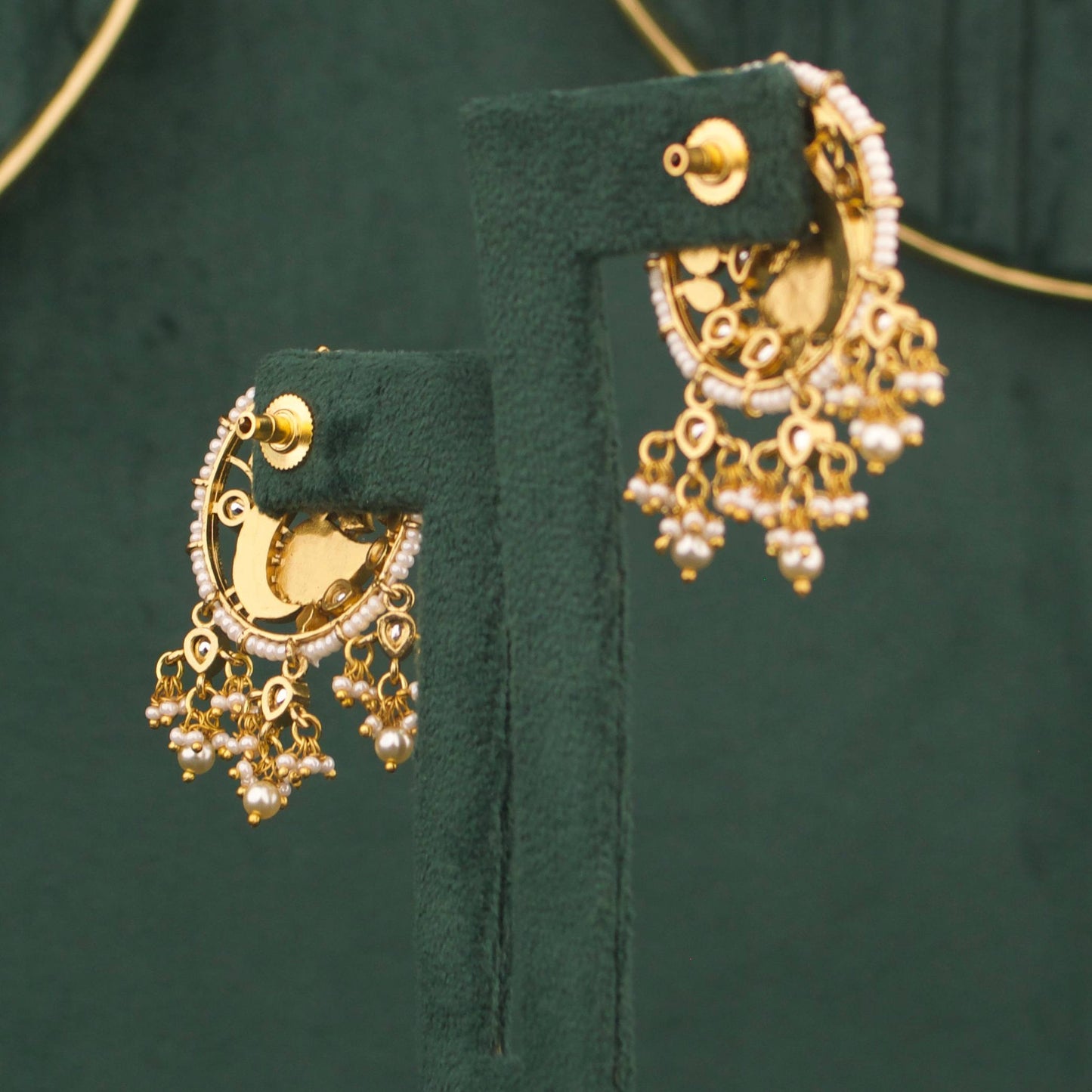 Peacock Design Victorian Stud Earrings With Pearl Bordering