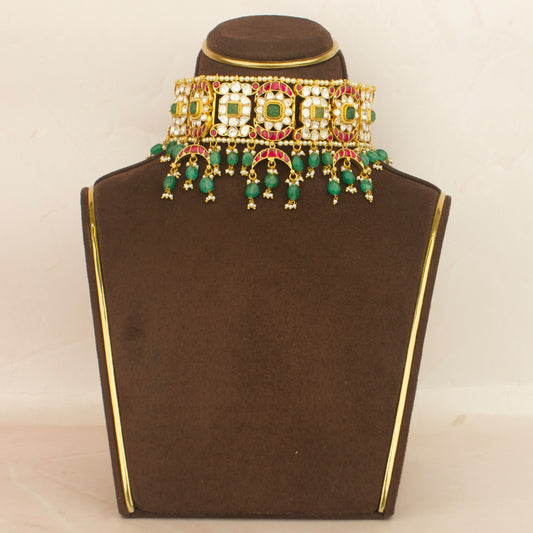 Classic Jadau Kundan Polki Choker With Chand Detailing