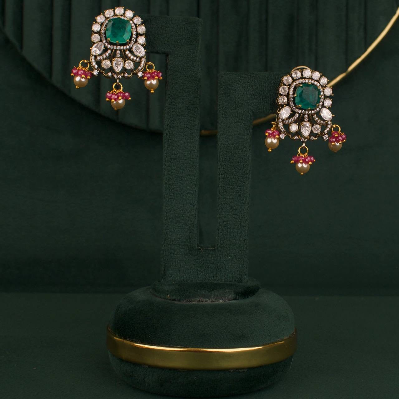 Premium Moissanite Polki Necklace Set With Matching Earrings
