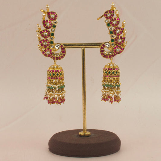 Bridal Peacock Earcuff In Jadau Kundan