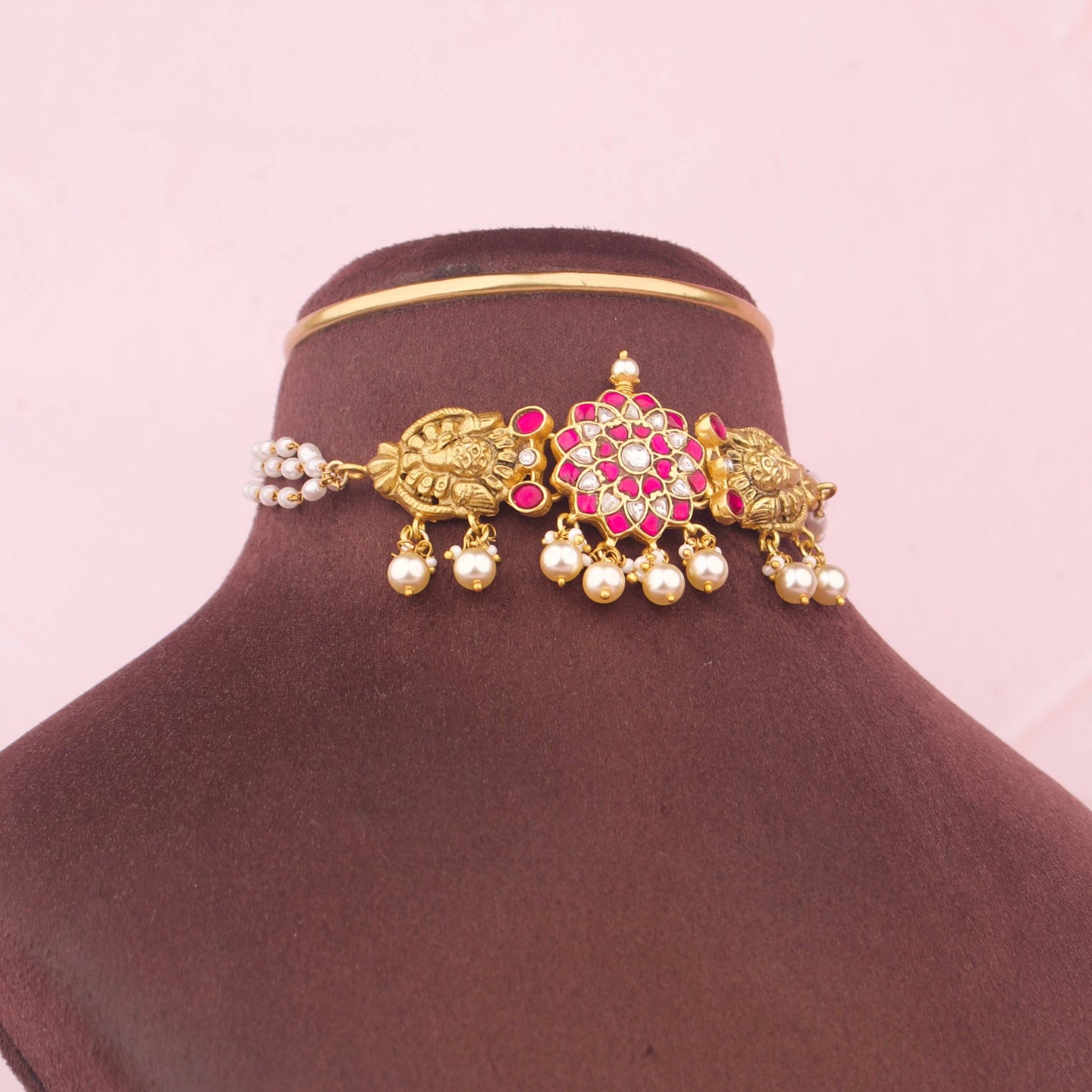 Antique Jadau Kundan Choker With Pearl Drops