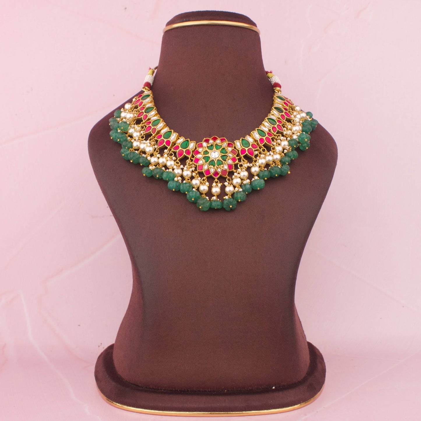 Stunning Jadau Kundan Statement Necklace With Ruby Stones And Emerald Drops