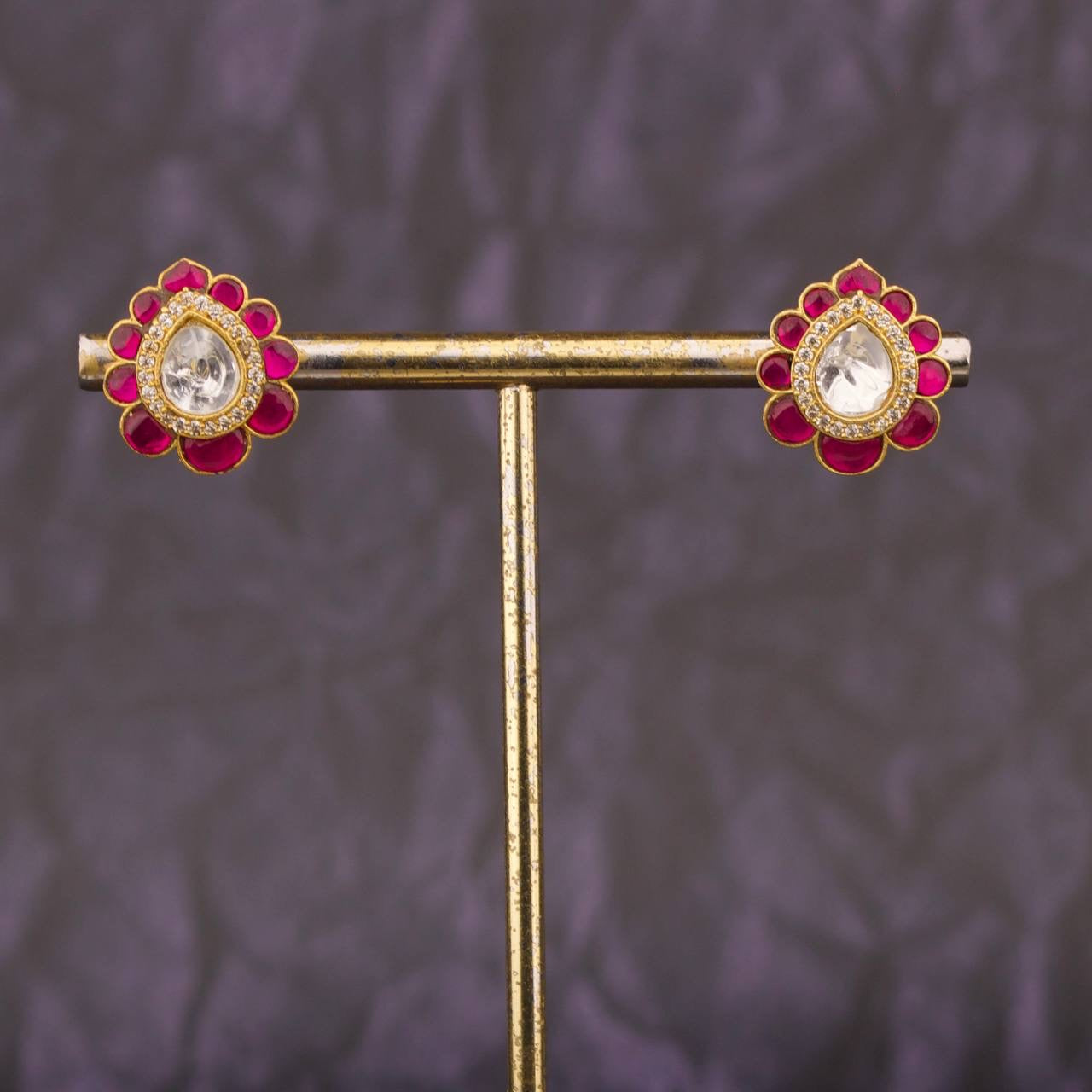 Classic Pear Shape Floral Jadau Kundan Stud Earrings