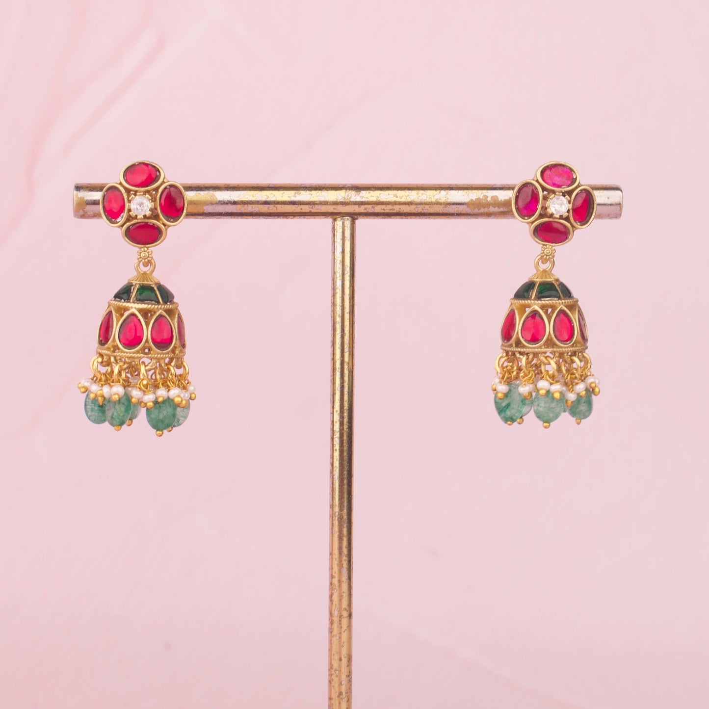 Ethnic Jadau Kundan Necklace Set With Layered Design And Jhumkas