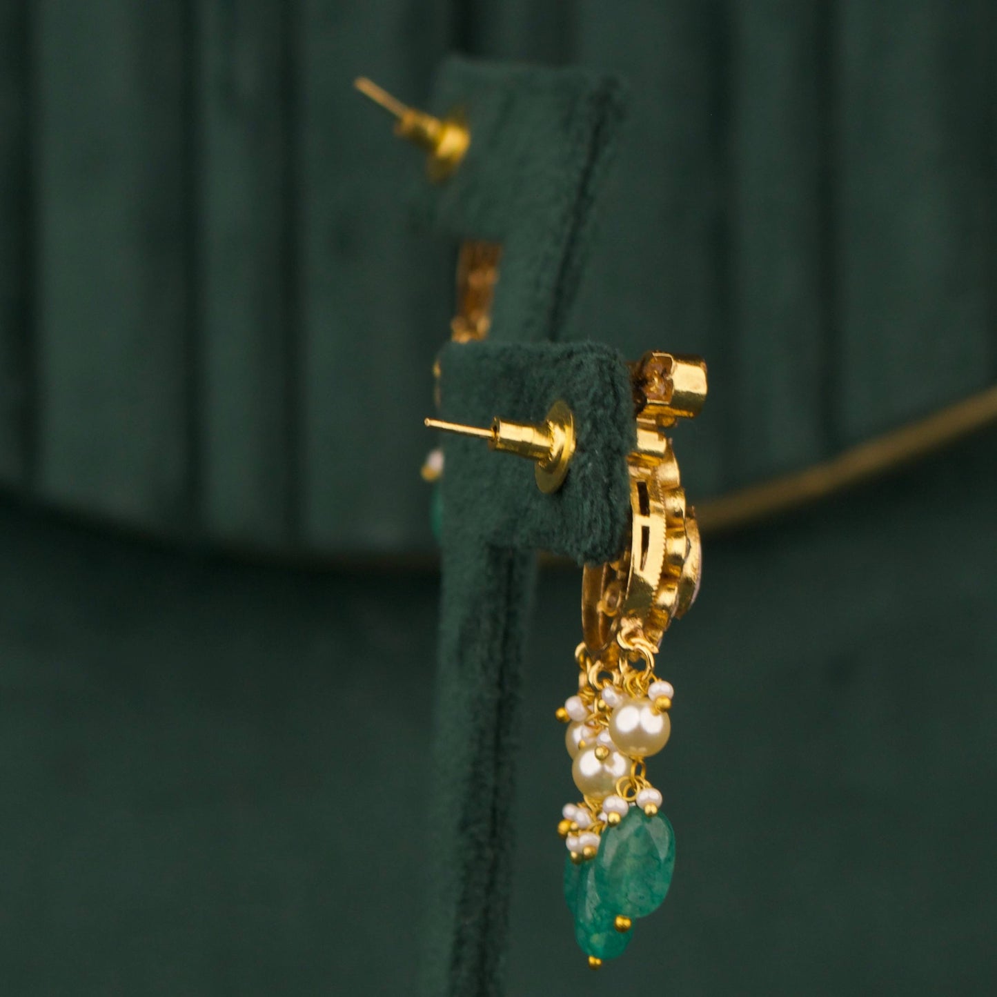 Polki Necklace Set With Green Beads And Matching Earrings