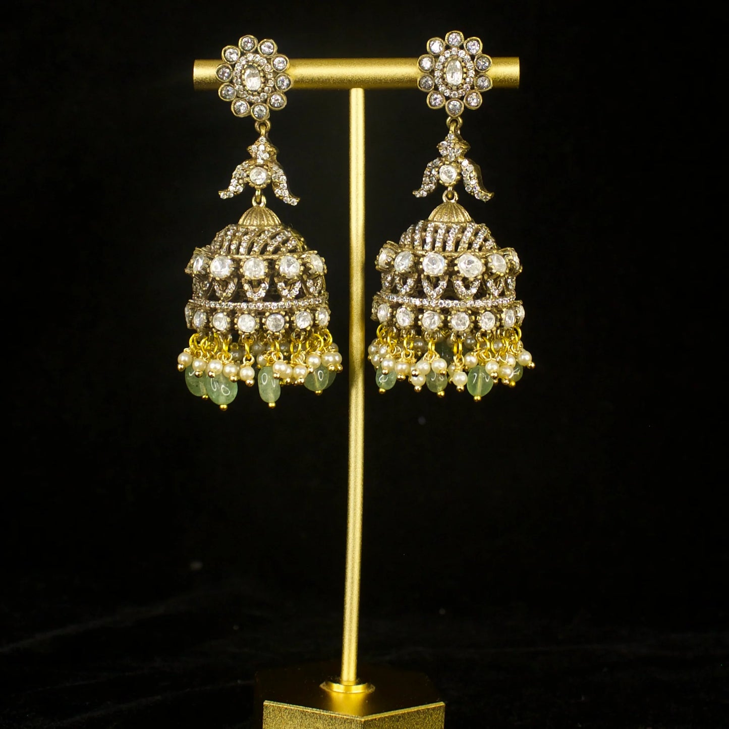 Diamond Look Victorian Jhumka with pearl accents