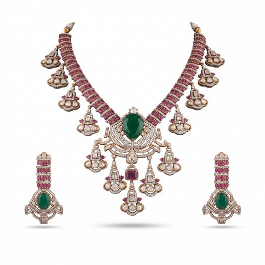 Western Inspired Designer Victorian Finish Polki Necklace Set