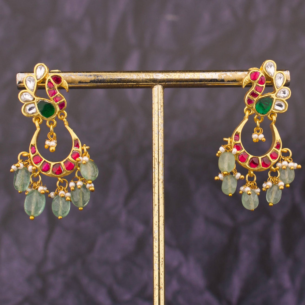 Peacock Studded Jadau Kundan Chandbali Earrings