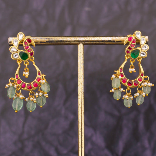 Peacock Studded Jadau Kundan Chandbali Earrings