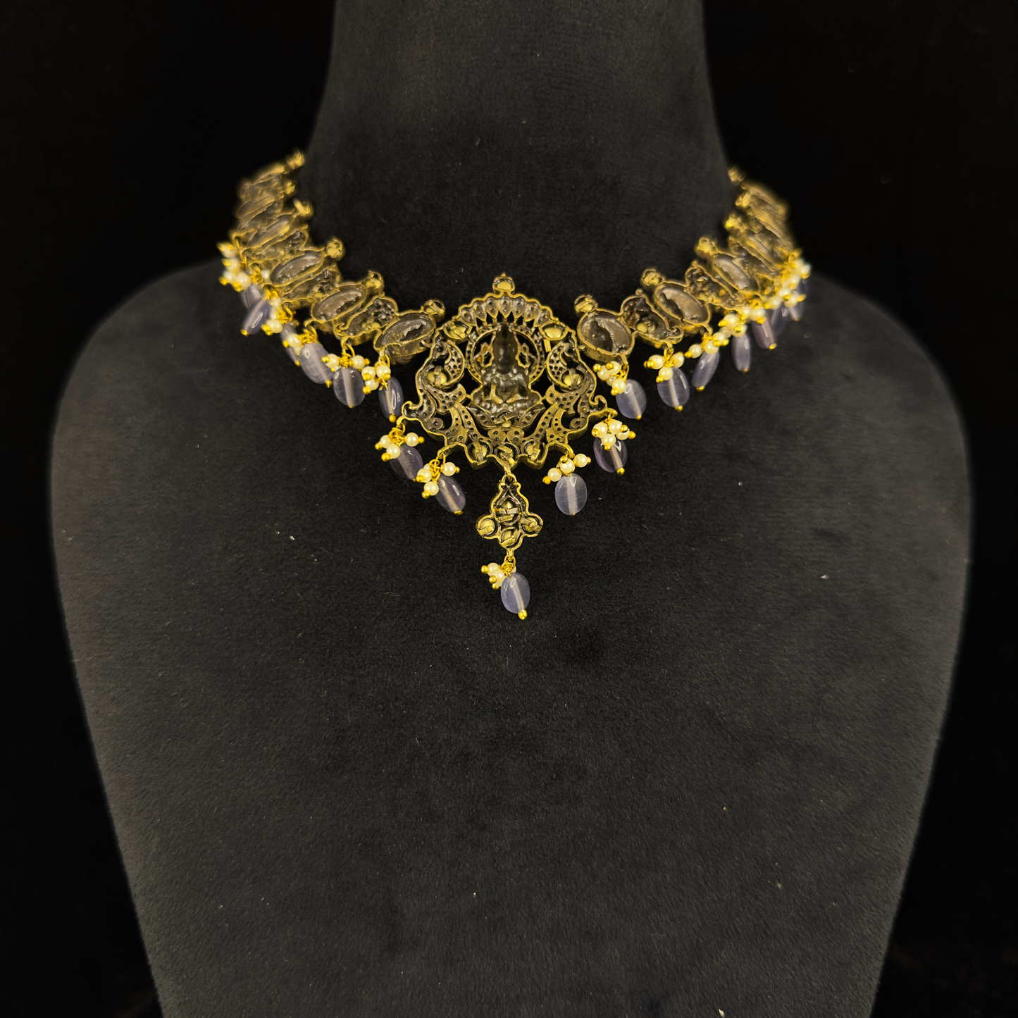 Victorian Temple Necklace Set with Peacock motifs