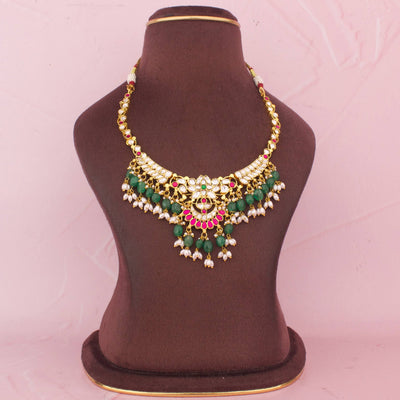 Elegant Jadau Kundan Necklace Set With Pearl Drops