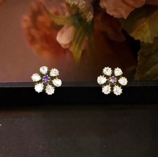 Flower design Victorian Moissanite Studs. This Victorian Jewellery is available in Red,Green & Purple colour variants. 