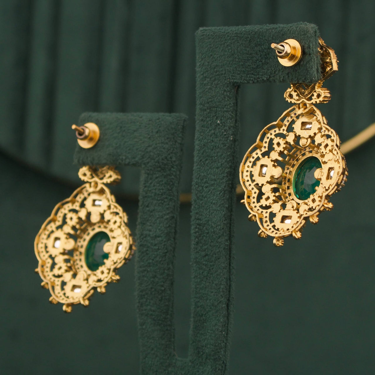 Vintage Emerald Victorian Necklace Set With Ruby And Polki Stones