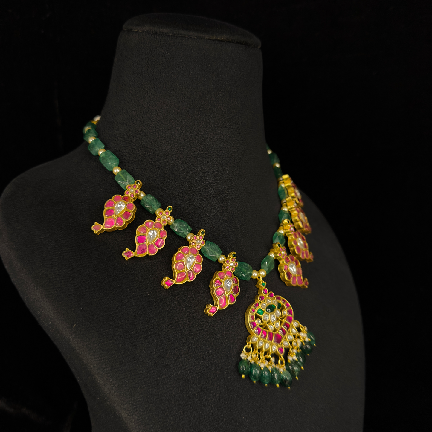 Marcasite Jadau Kundan Mango Beads Mala Necklace with 22k gold plating This Product Belongs to Jadau Kundan Jewellery Category