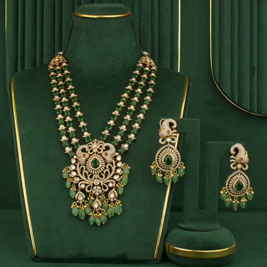 Regal Victorian Long Beads Haram Necklace With Matching Earrings