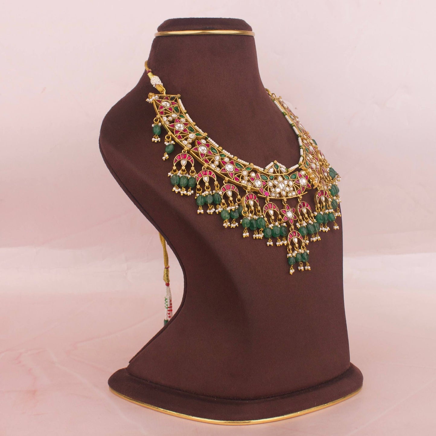 Statement Jadau Kundan Necklace With Kundan Droplet Hangings