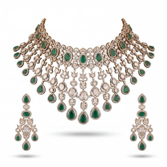 Premium Luxury Royal Victorian Bridal Choker And Earring Set adorned with ruby stones, pearls
