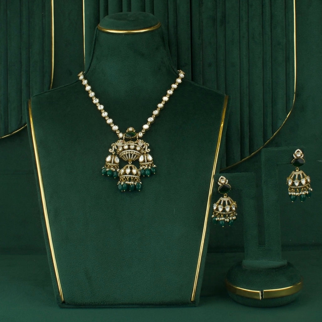 Sleek Design Polki Victorian Short Necklace with butta Earrings