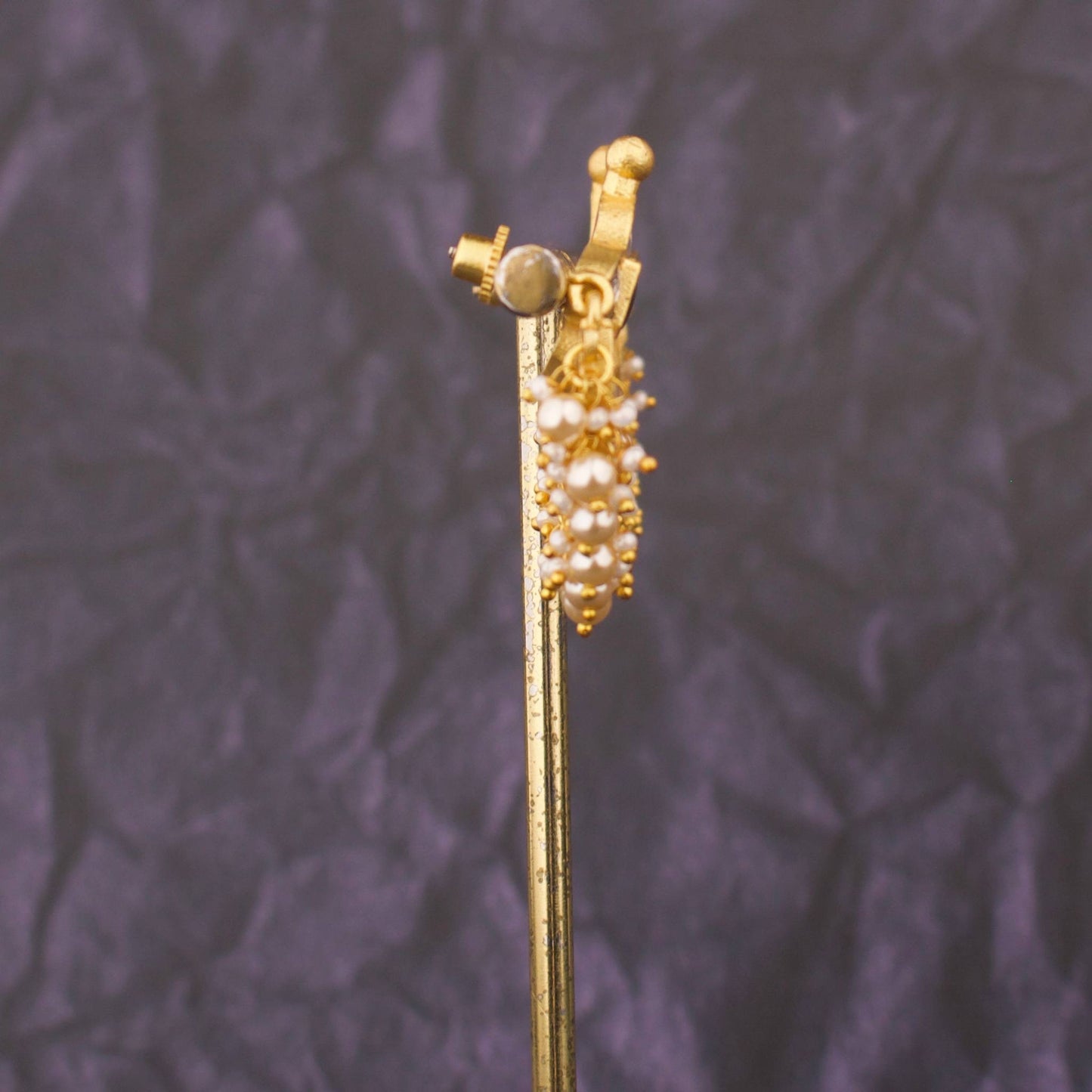 Sleek Jadau Kundan Chandbali Earrings With Swarovski Pearl Hangings