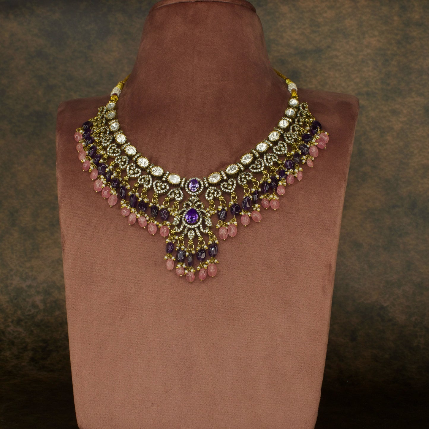 Scintillating Polki Victorian Necklace Set with High Quality Victorian Finish. This product belongs to Victorian Jewellery category