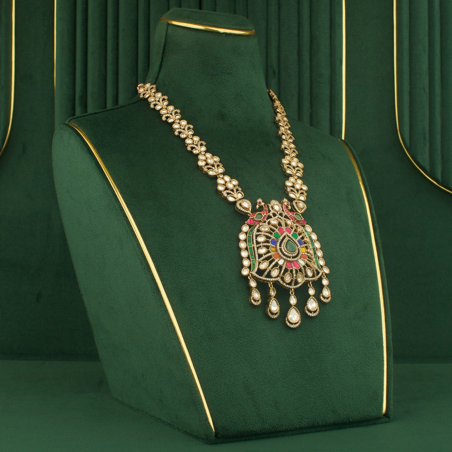 Elegant Design Fusion Kundan & Polki Victorian Necklace Set with Jhumki