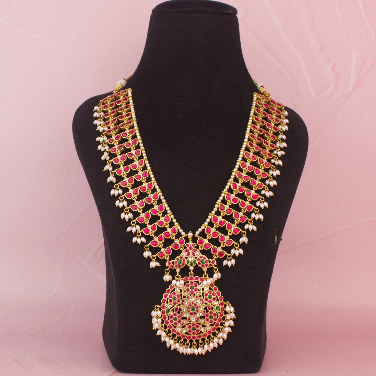 Traditional Jadau Kundan Bridal Necklave With Ricepearl Hangings