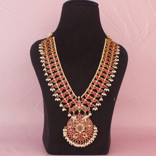 Traditional Jadau Kundan Bridal Necklave With Ricepearl Hangings