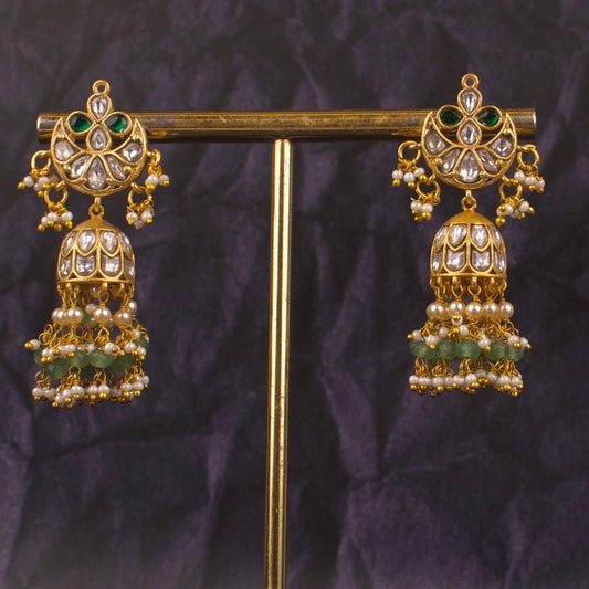 Unique Chand Studded Jadau Kundan Jhumki Earrings