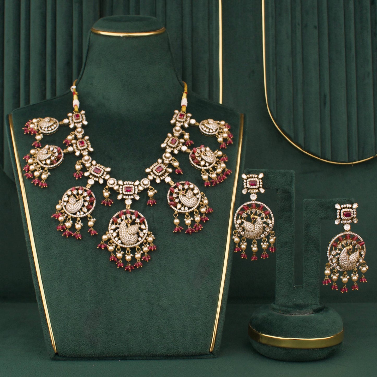 Heritage Peacock Design Fusion Kundan & Polki victorian Necklace Set