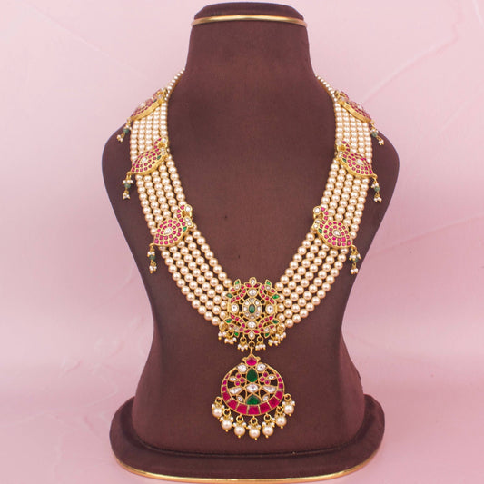 Grand Jadau Kundan Pearl Haram With Kundan Side Lockets