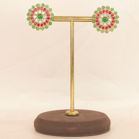 Unique Jadau Kundan Studs WIth Beads Bordering