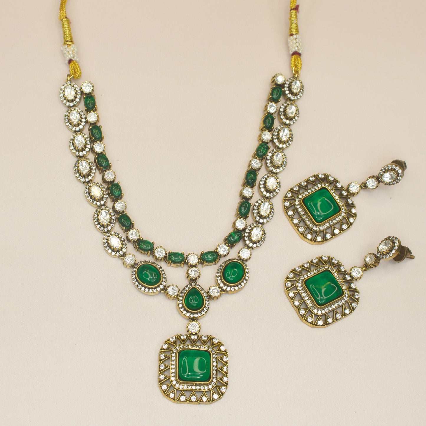 Two-Line Victorian Diamond Necklace with earrings