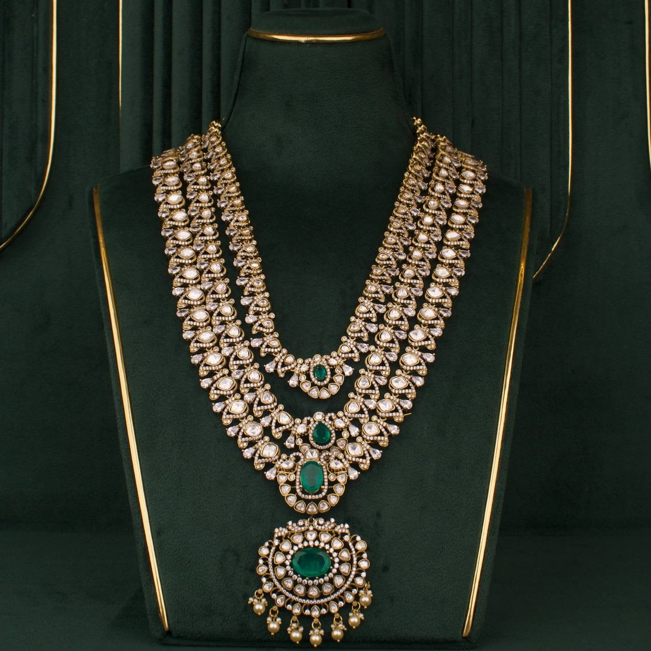 Bridal Moissanite Polki Layer By Layer Long Necklace Set