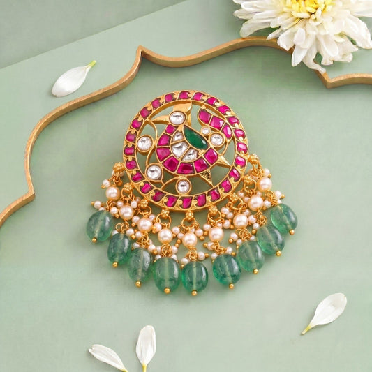 Premium Jadau Kundan Locket With Emerald Beads