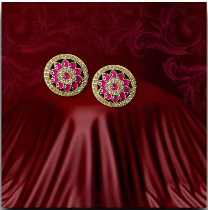 Elegant Ruby Flower Jadau Kundan stud Earrings