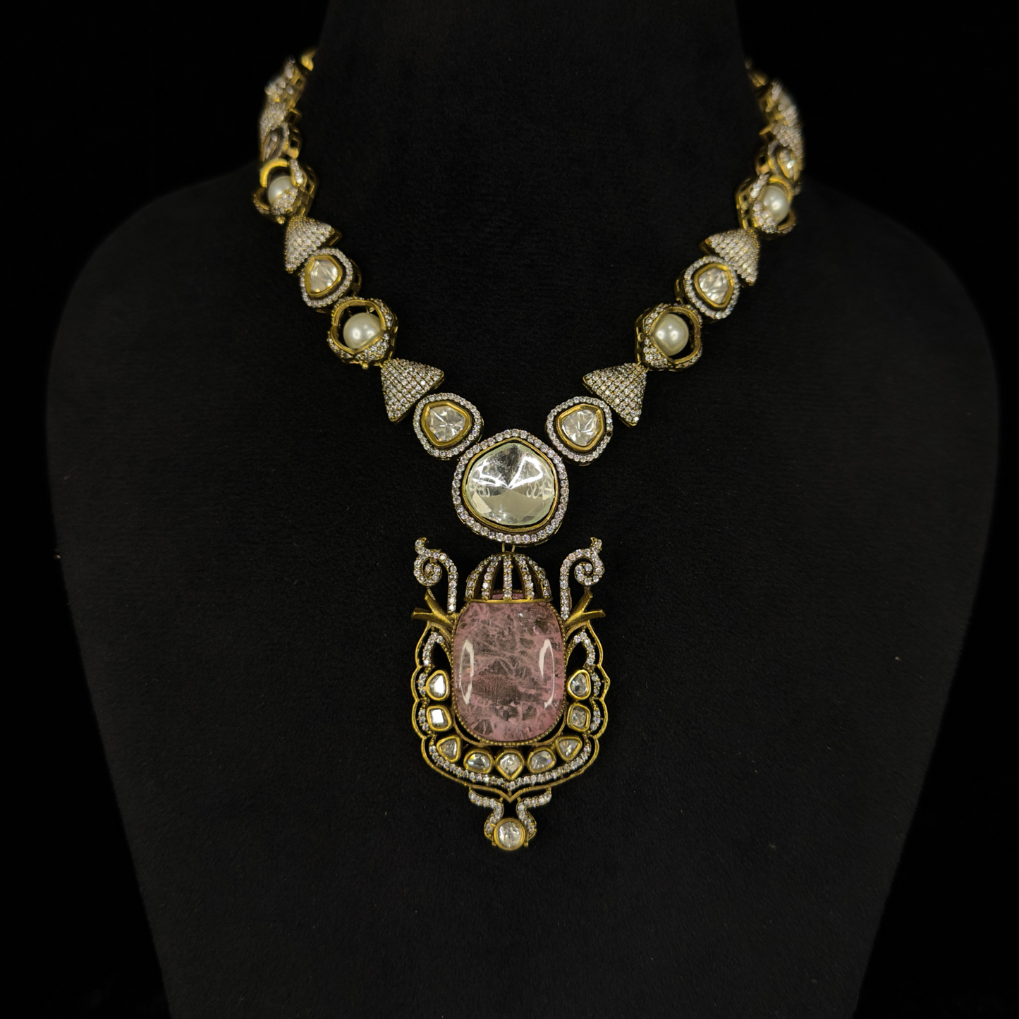 Moissanite Victorian Necklace Set with matching earrings