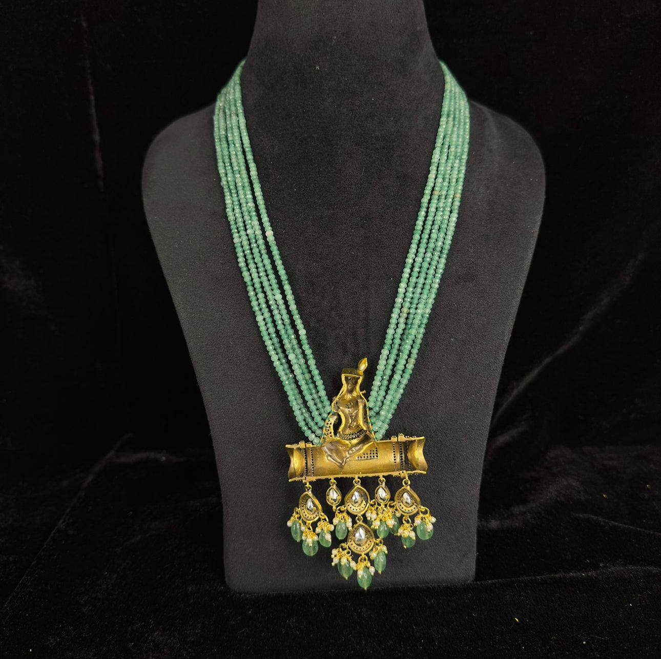 Beautiful Krishna Ji Victorian Beads Mala in Green colour