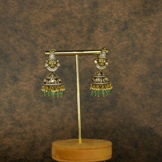 Lord Balaji Victorian Finish Jhumka with zircon with High Quality Victorian Finish . This product belongs to Victorian Jewellery Category